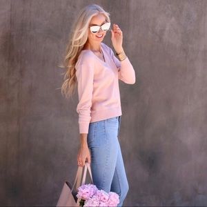 Everlane The Soft Cotton V-Neck - Pink Sweater
